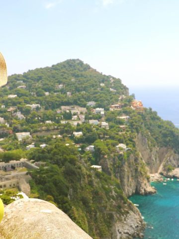 Woman in w straw hat overlooking Capri