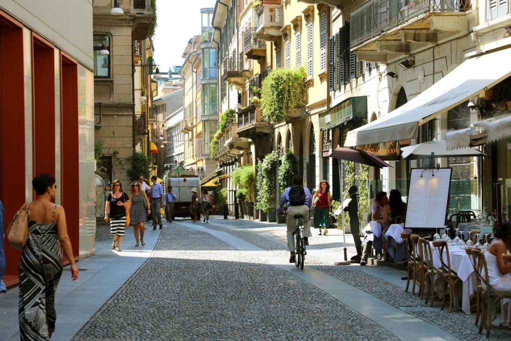 Milan street in Summer in the Brera district