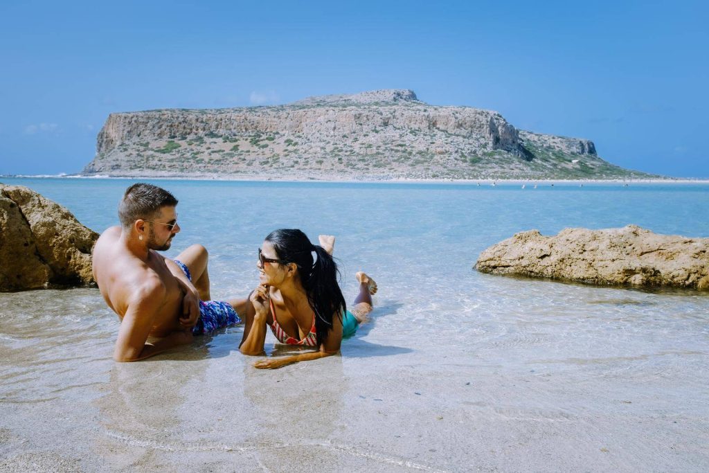 Couple in Swimwear on Balos Beach in Crete