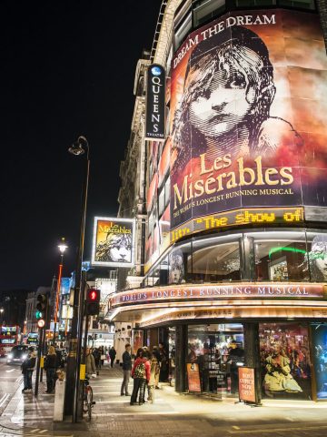 London West End at Night with Billboard of Les Mis