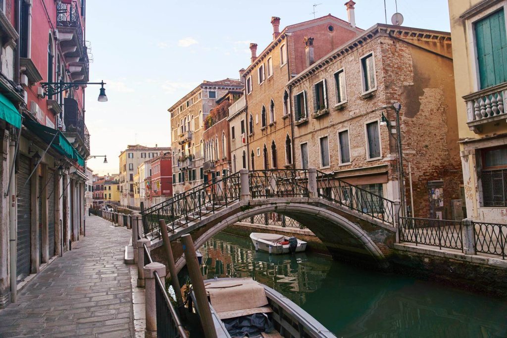 Bridge over canal in Venice in October