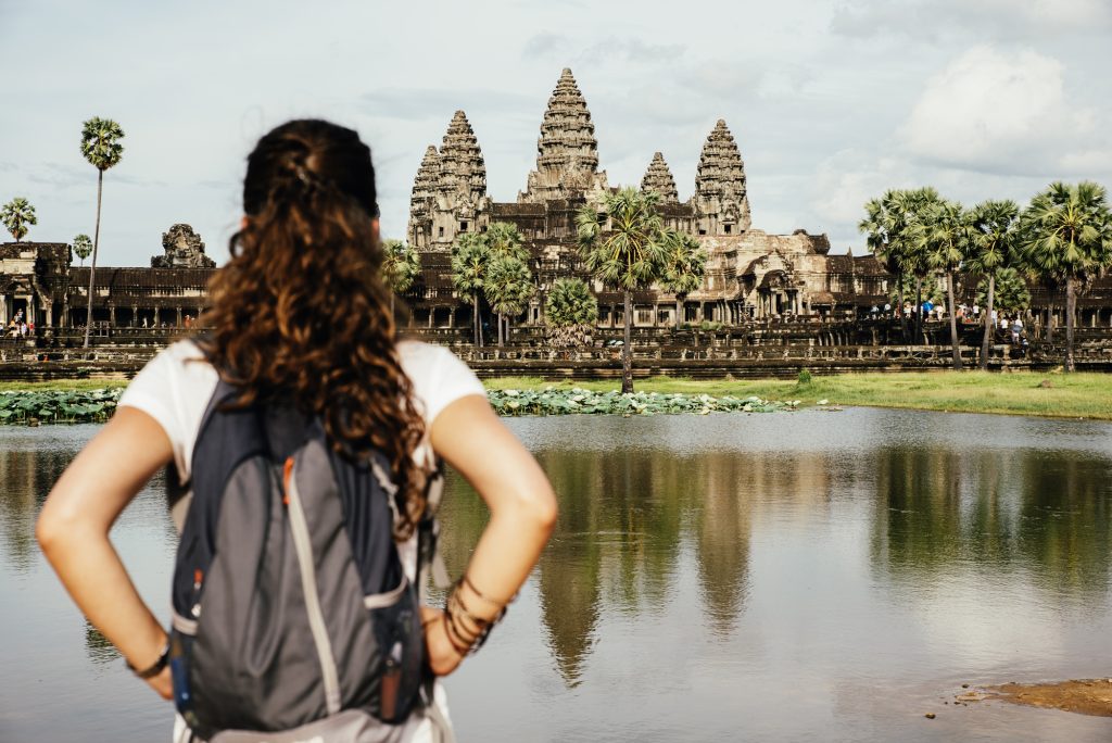Woman stood in front of Angkor Wat