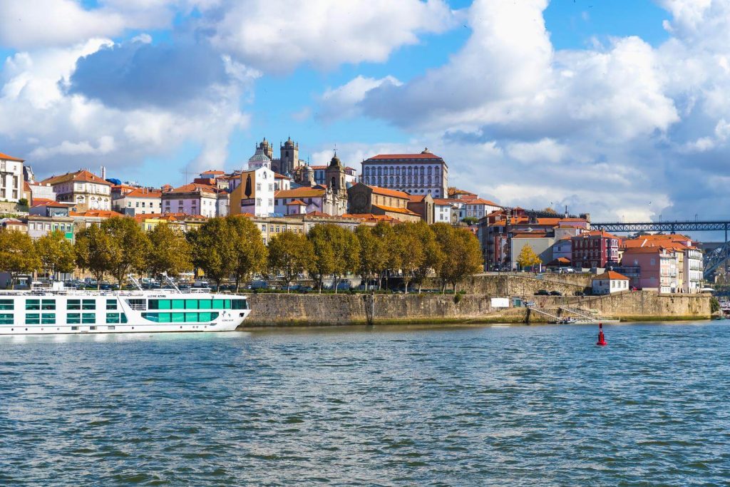 View of river cruise on DOuro river in front of Porto