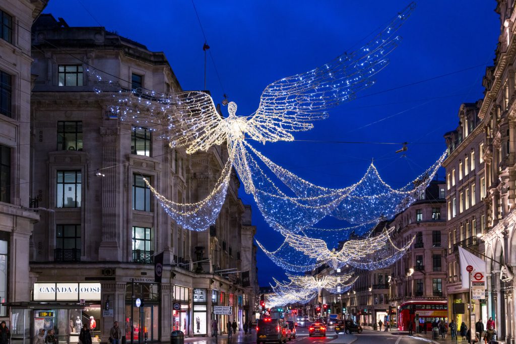 London in DEcember showing regent street lights