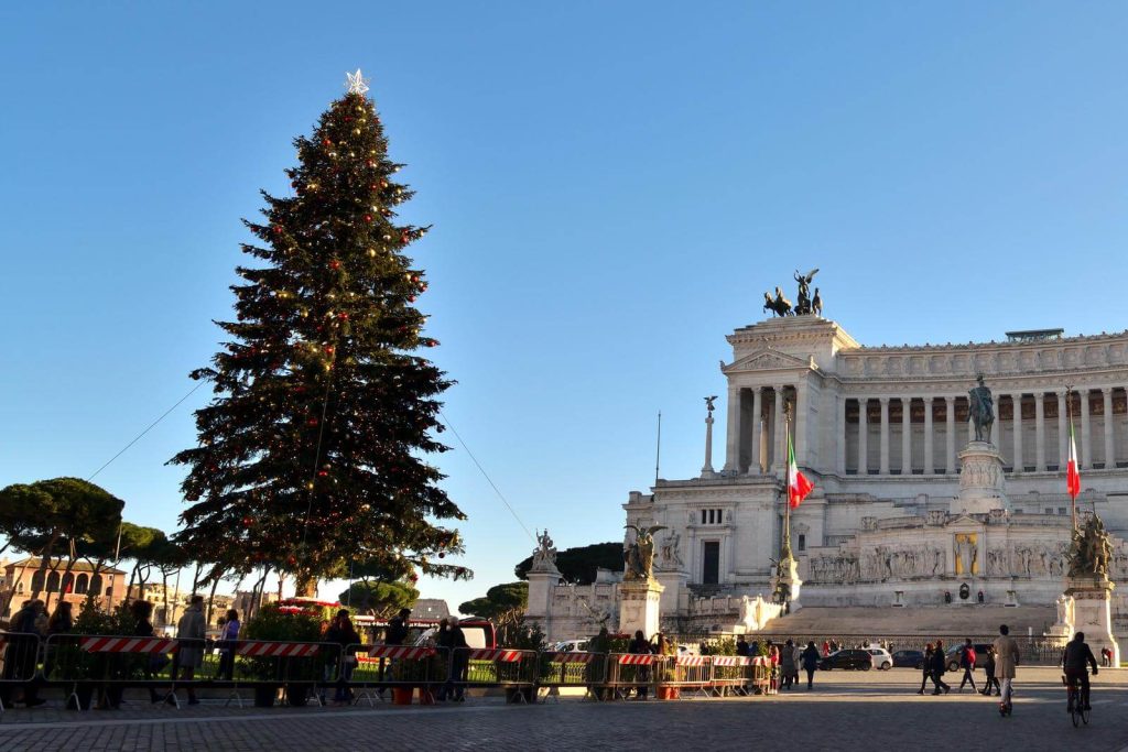Christmas Tree in front of Piazza VEnezia in Rome in December