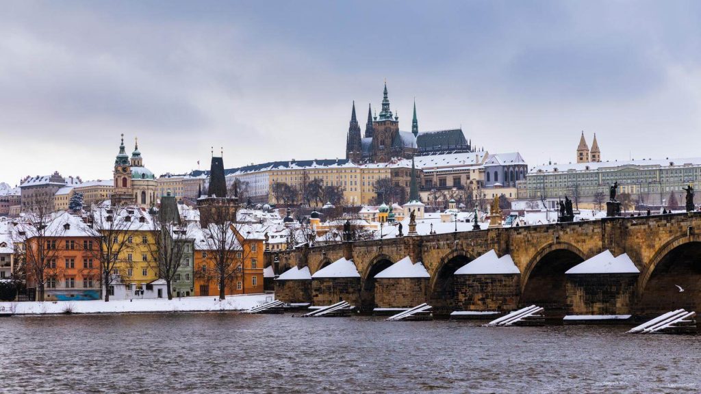 View of Charles Bridge in Prague in December