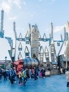 Hogsmeade Village at universal covered in Snow