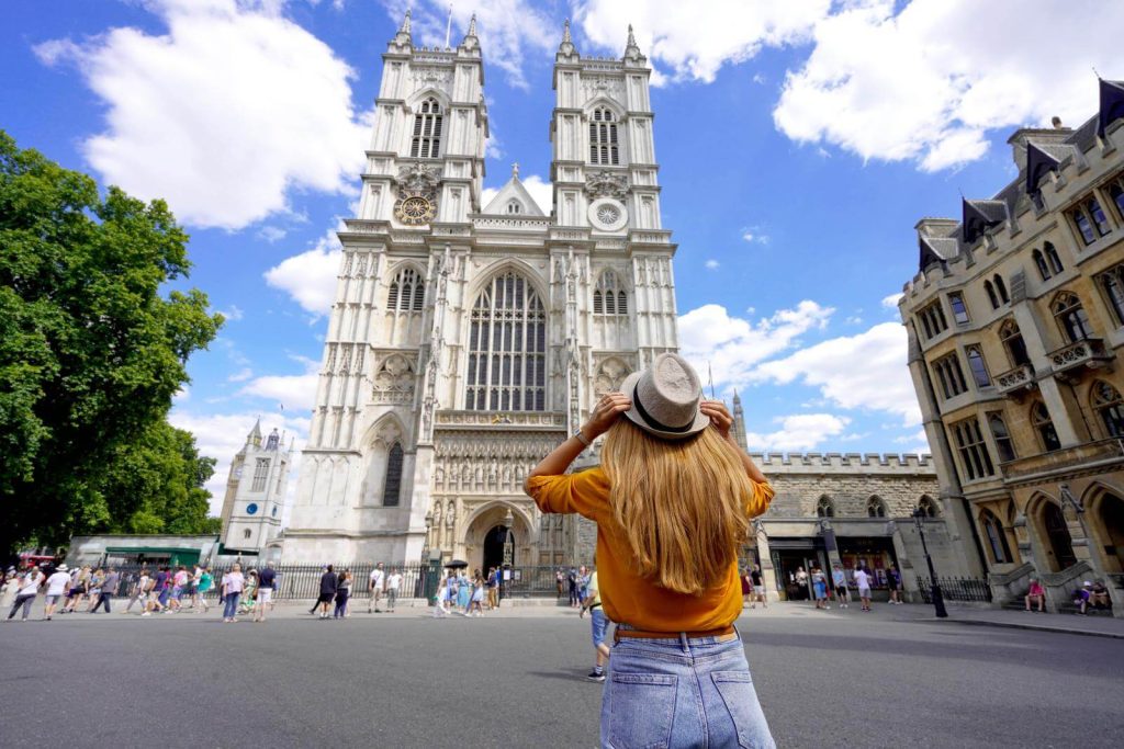 Woman at Westminster Abbey in London