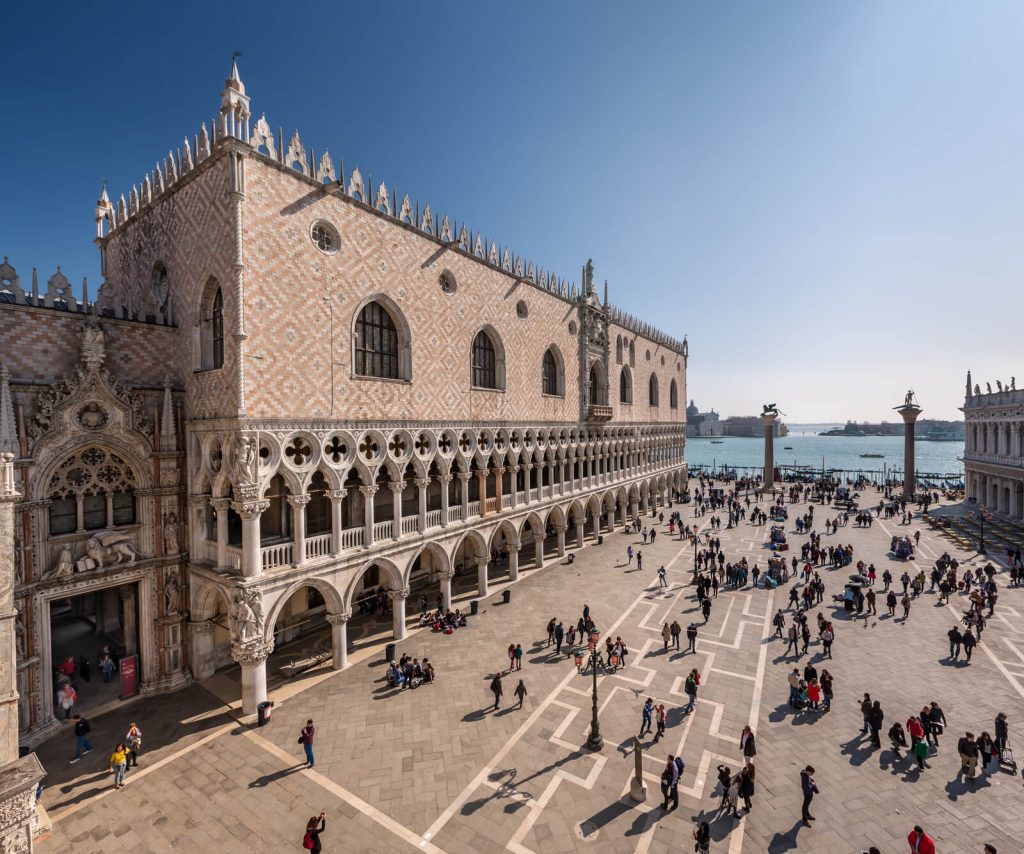 view of piazza san marco and doges palace in venice in march