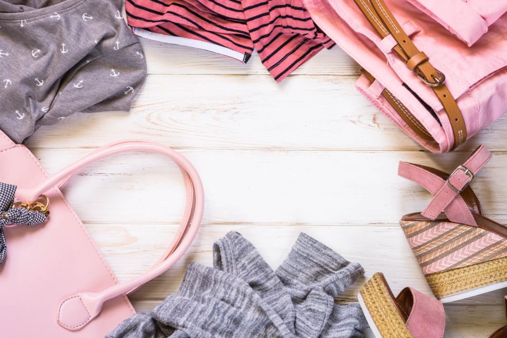 pink spring clothes flat lay