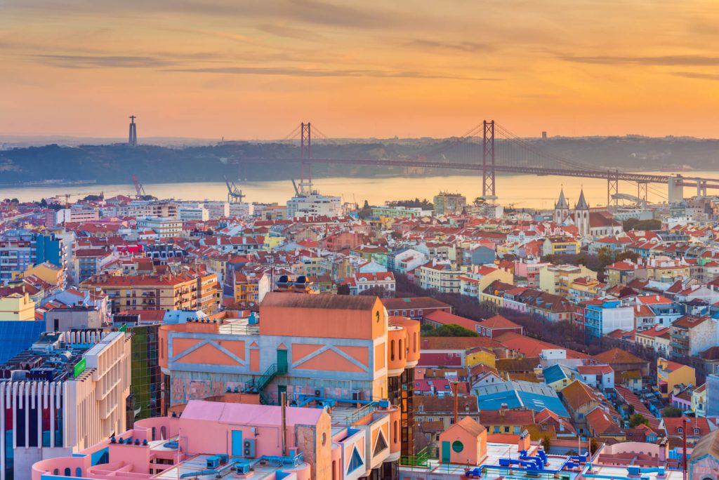 View of lisbon at sunset in April