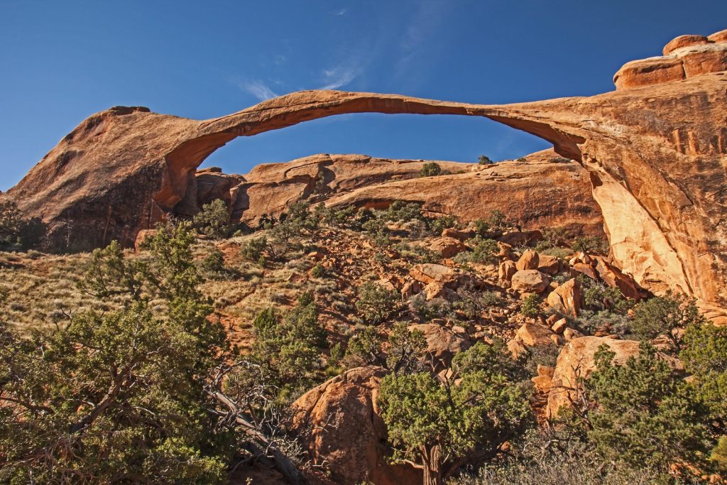 View of Landscape Arches in ARches National Park in Utah