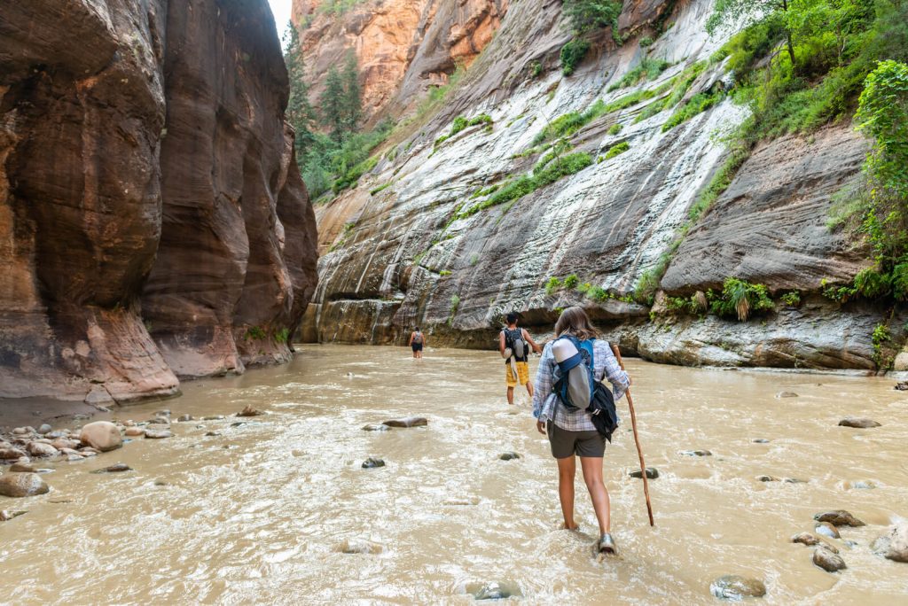 People hiking in the Narrows in Zion National Park