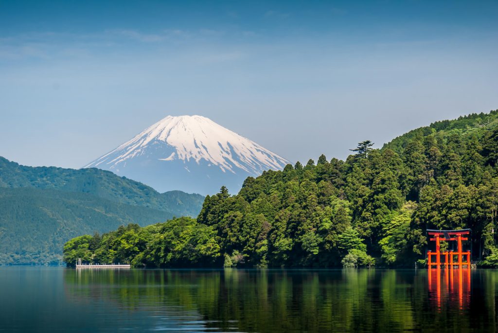 View of Lake Ashi and Mount Fuji in Summer