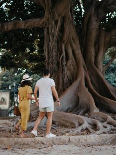 Woman and man next to tree in Valencia